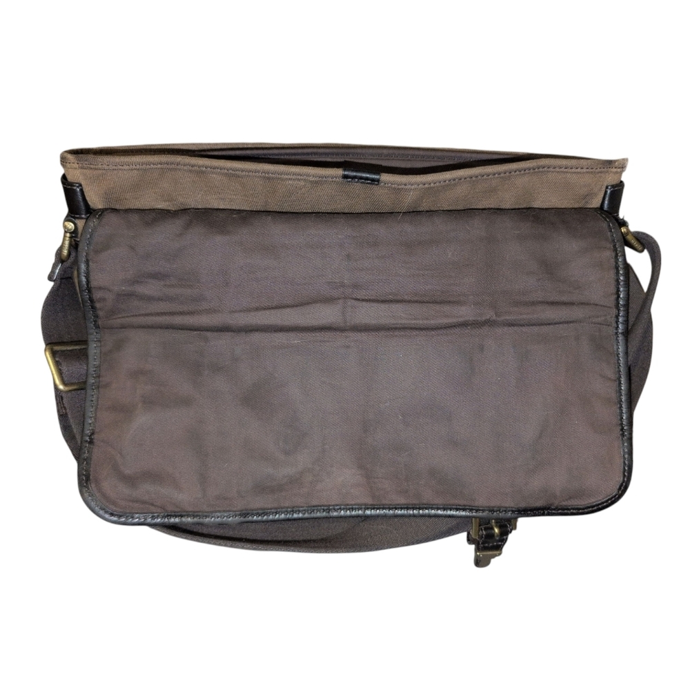 Fossil Vintage Mens Leather Messenger Bag Brown Canvas with Buckles and Snaps - Picture 3 of 11